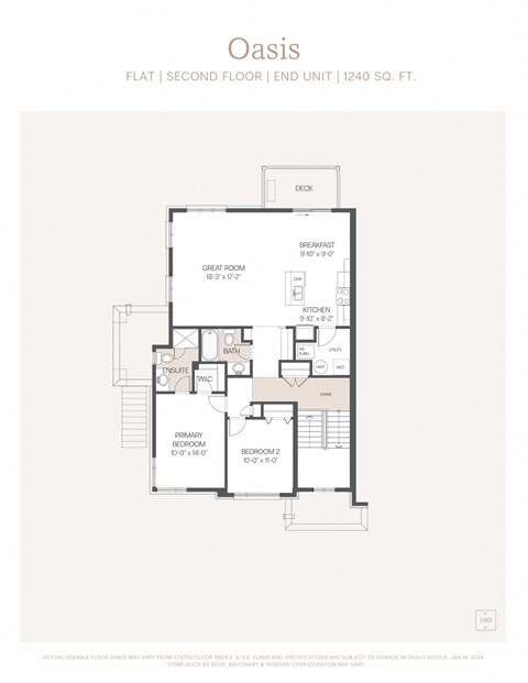 Floor plan for 2 beds, 2 baths, 1240 sqft